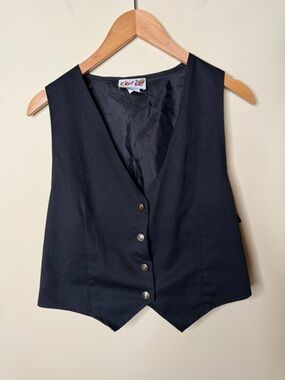 Vintage C'est Ça Black V-Neck Button Vest made in USA